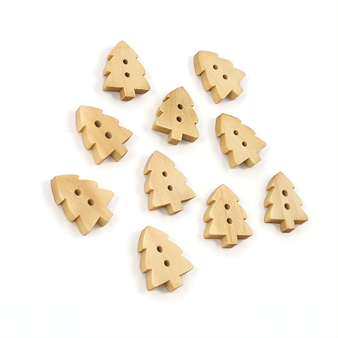 10 Wooden Pine Tree‑Shaped Buttons 14mm