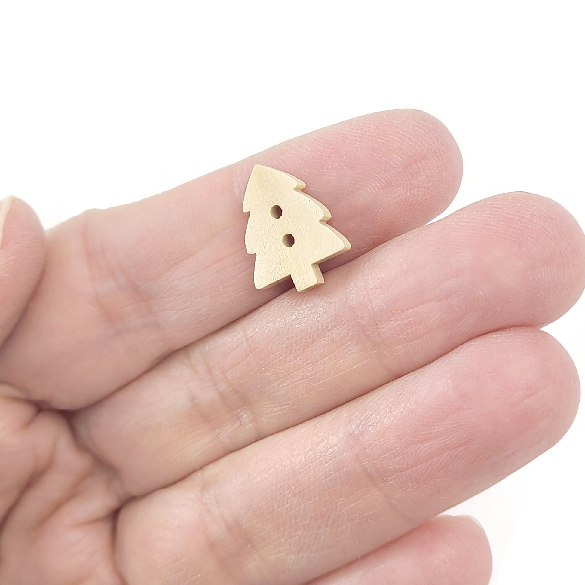 10 boutons sapins en bois naturel 14mm