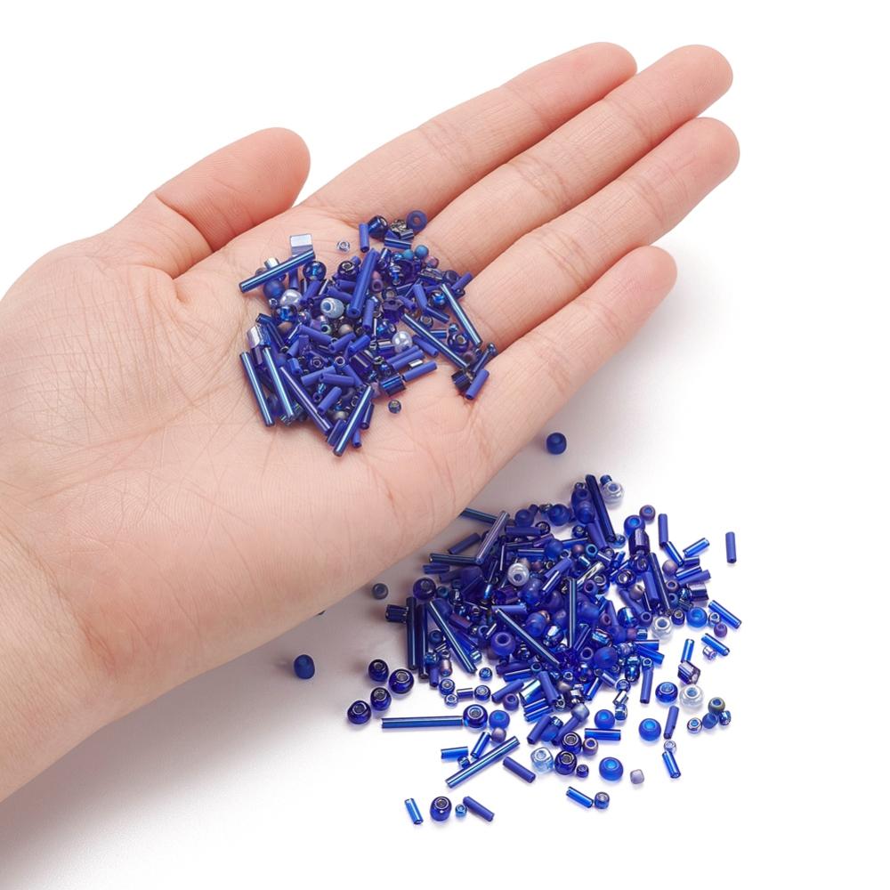Perles de rocaille en verre - BLEU - Assortiment de formes et grandeurs