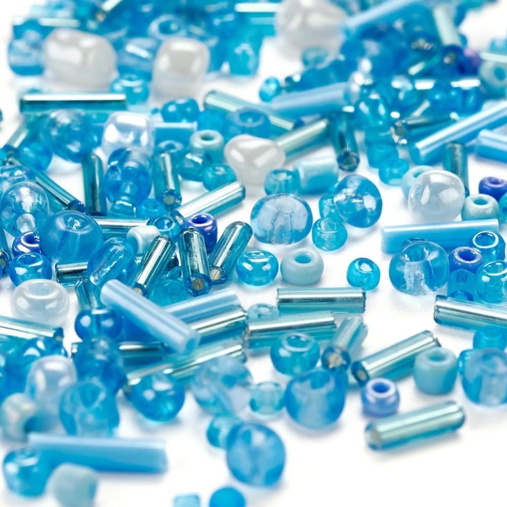 Perles de rocaille en verre - TURQUOISE - Assortiment de formes et grandeurs