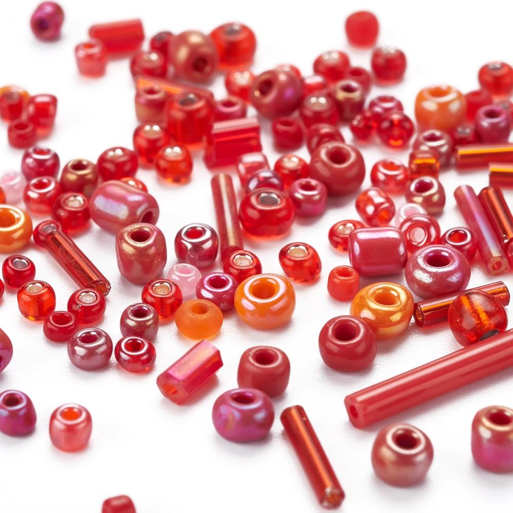 Perles de rocaille en verre - ROUGE - Assortiment de formes et grandeurs