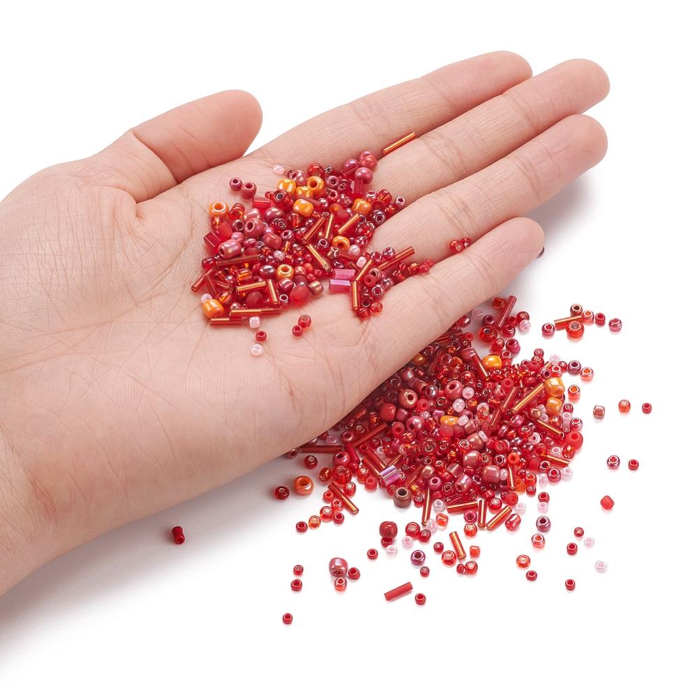 Perles de rocaille en verre - ROUGE - Assortiment de formes et grandeurs