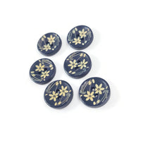 6 boutons de bois marine avec motif de fleurs 15mm