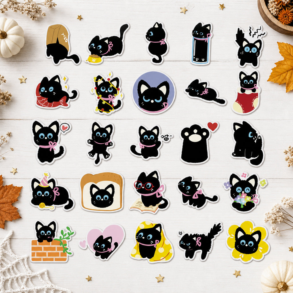 50 cute black cat vinyl sticker pack
