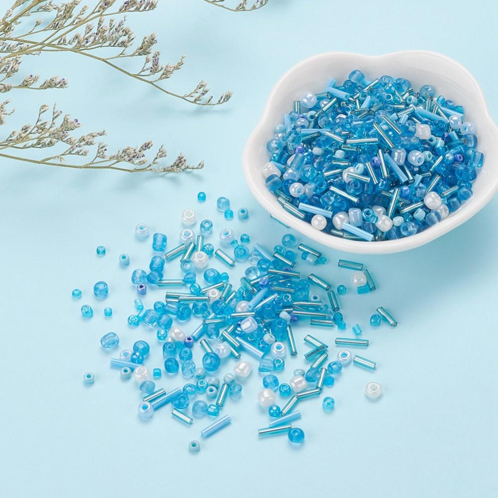 Perles de rocaille en verre - TURQUOISE - Assortiment de formes et grandeurs