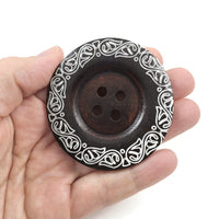 3 Extra Large Wooden Buttons with Vine Pattern – 60mm