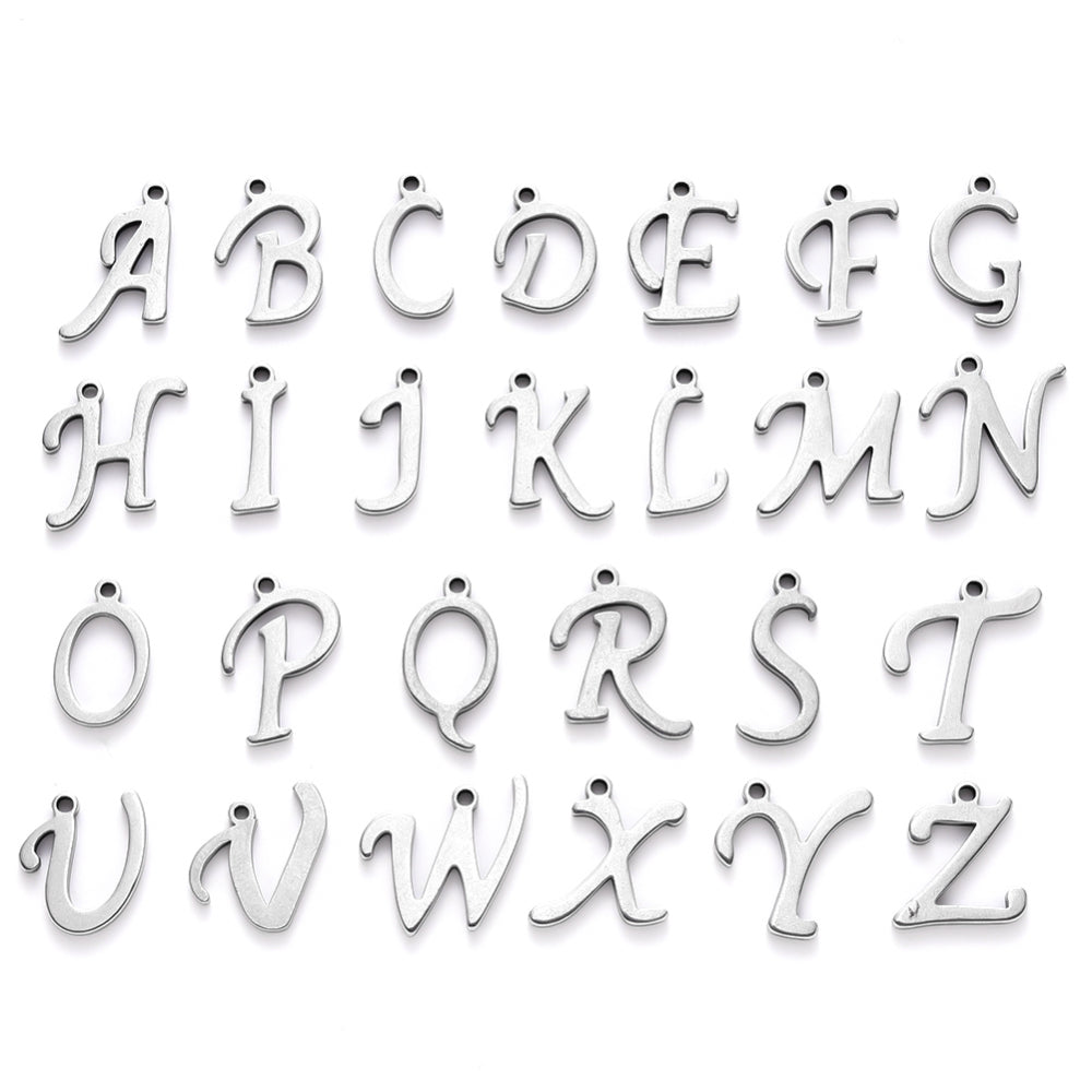 Breloque initiale cursive en acier inoxydable