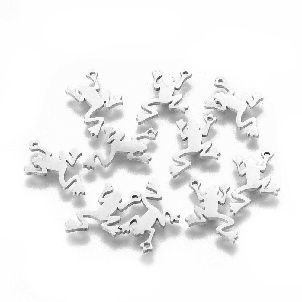 2 breloques grenouilles en acier inoxydable 13x10mm