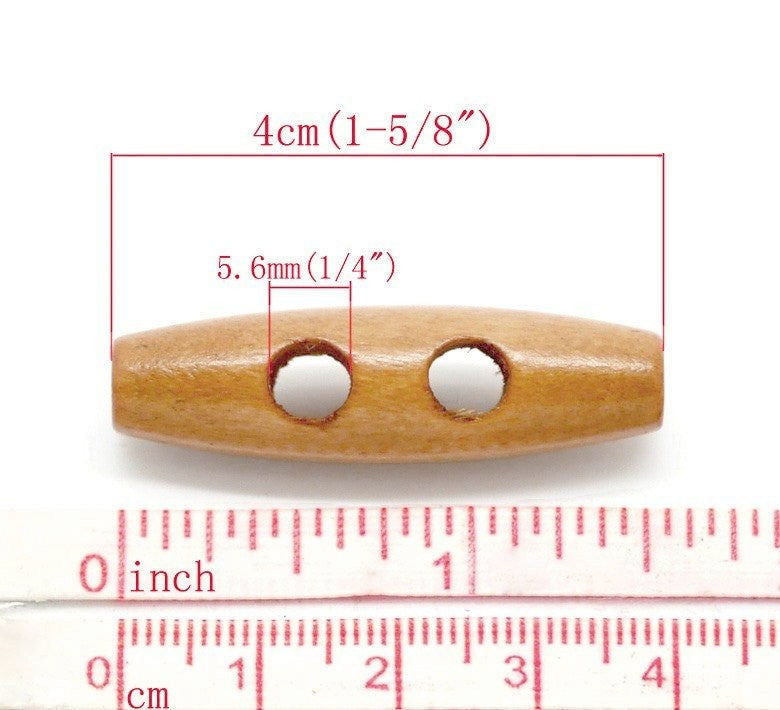 6 wooden Toggle Buttons 40mm