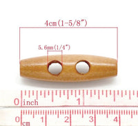 6 wooden Toggle Buttons 40mm