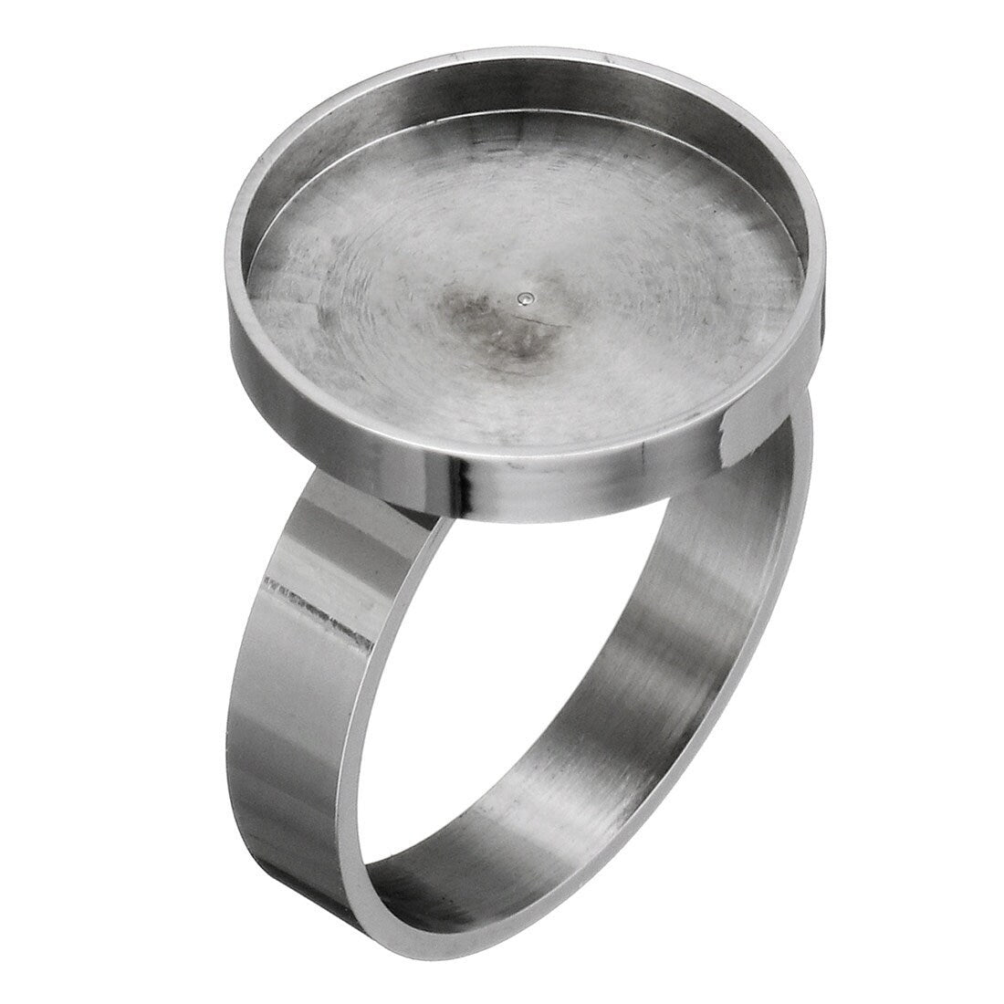 Stainless steel adjustable ring, 15mm round cabochon settings, Hypoallergenic jewelry making findings