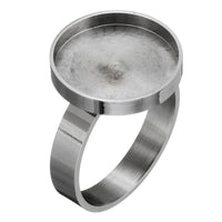 Stainless steel adjustable ring, 15mm round cabochon settings, Hypoallergenic jewelry making findings