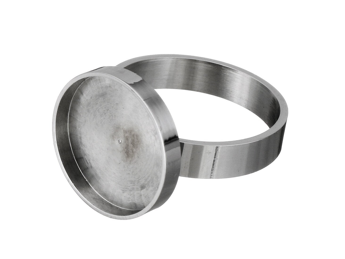 Stainless steel adjustable ring, 15mm round cabochon settings, Hypoallergenic jewelry making findings