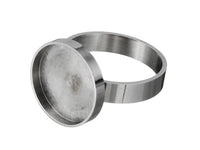 Stainless steel adjustable ring, 15mm round cabochon settings, Hypoallergenic jewelry making findings