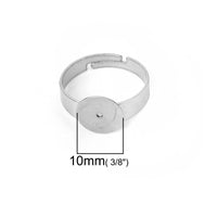 Stainless steel adjustable open glue-on rings round 6mm 8mm 10mm 12mm pad settings - Hypoallergenic jewelry findings