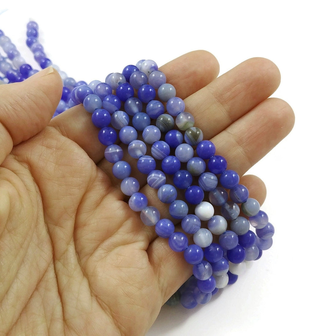 Perles rondes de 6mm en calcédoine naturelle bleue