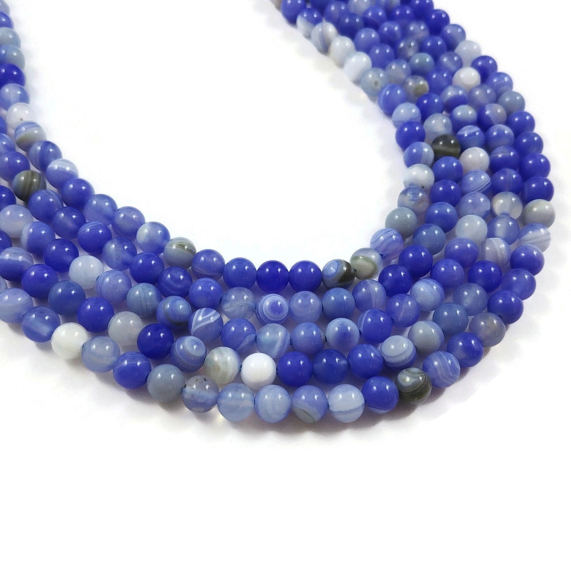 Perles rondes de 6mm en calcédoine naturelle bleue