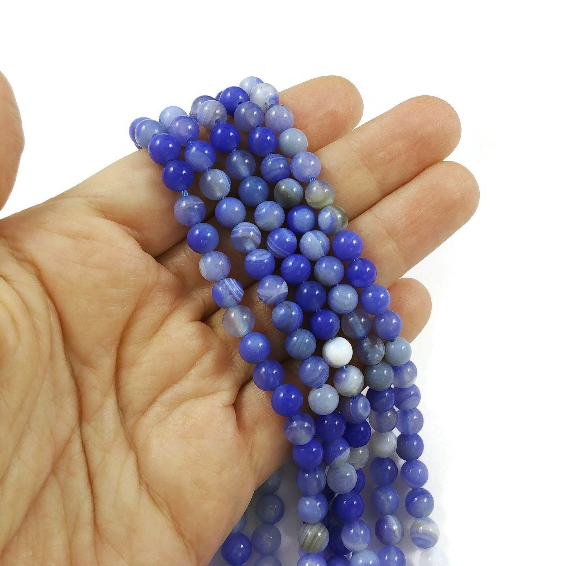 Perles rondes de 6mm en calcédoine naturelle bleue