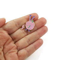 Yarn ball enamel pin, Knit lover brooch, Knitter badge gift, Wool and knitting needles lapel pin