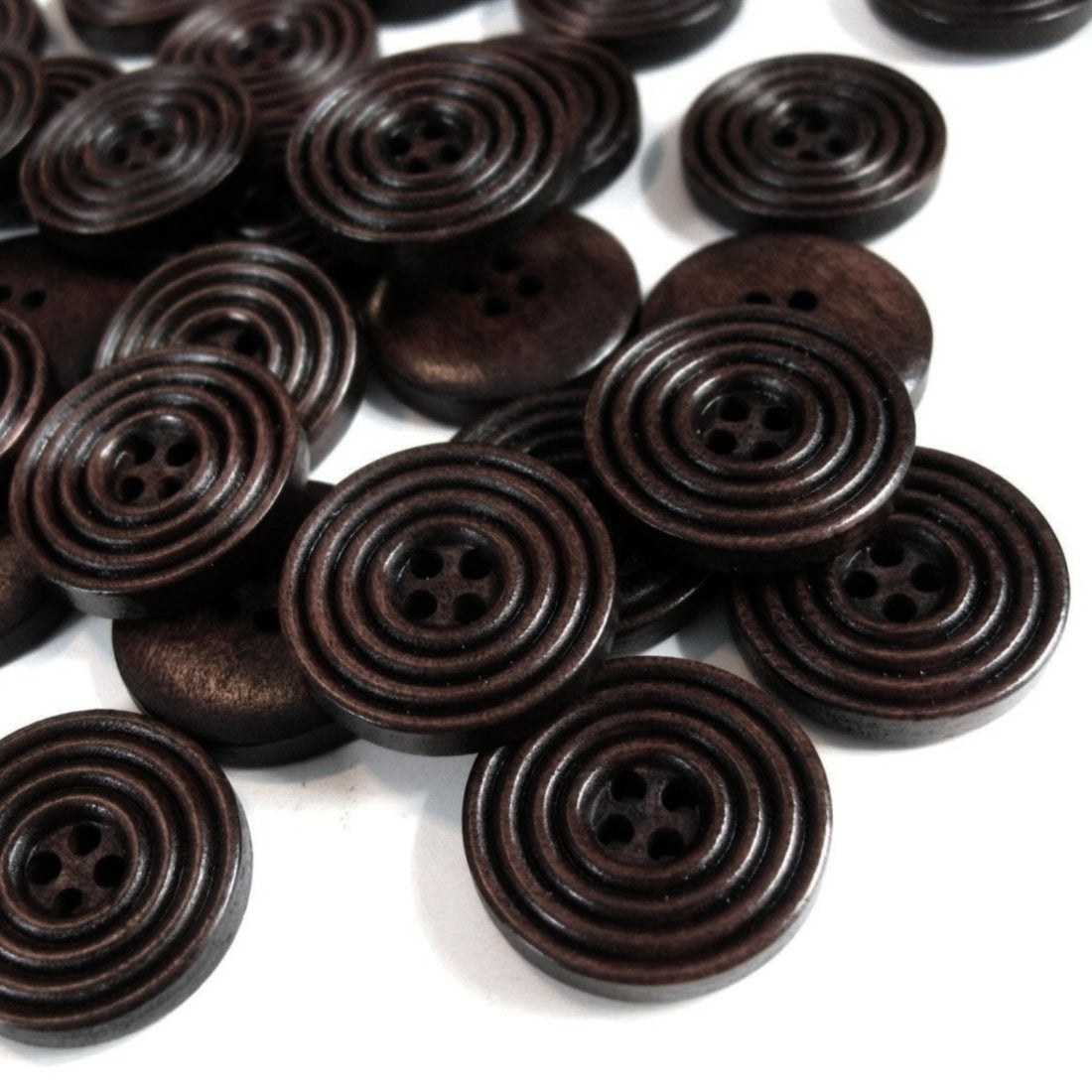 Dark coffee brown Wooden Sewing Buttons 20mm - set of 6 natural circle wood button
