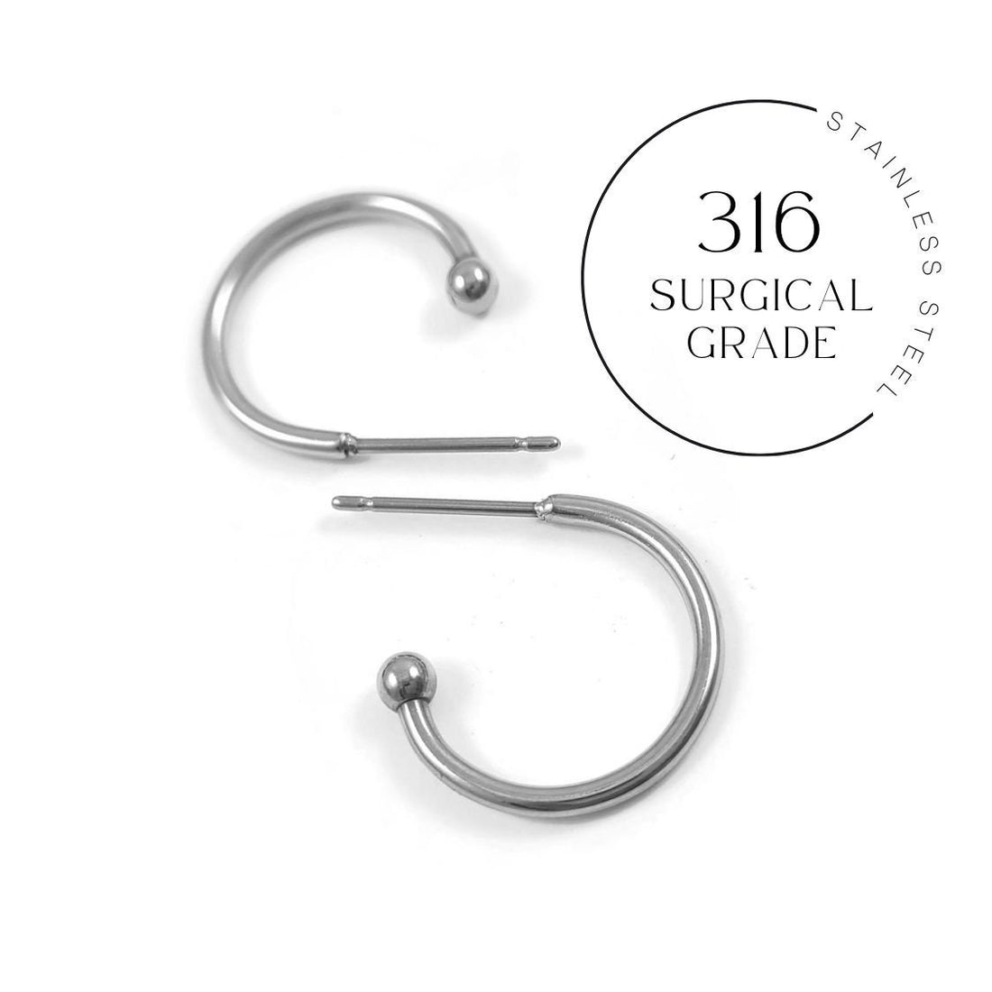 Surgical stainless steel hoops, Silver earring findings, Hypoallergenic jewelry making supplies