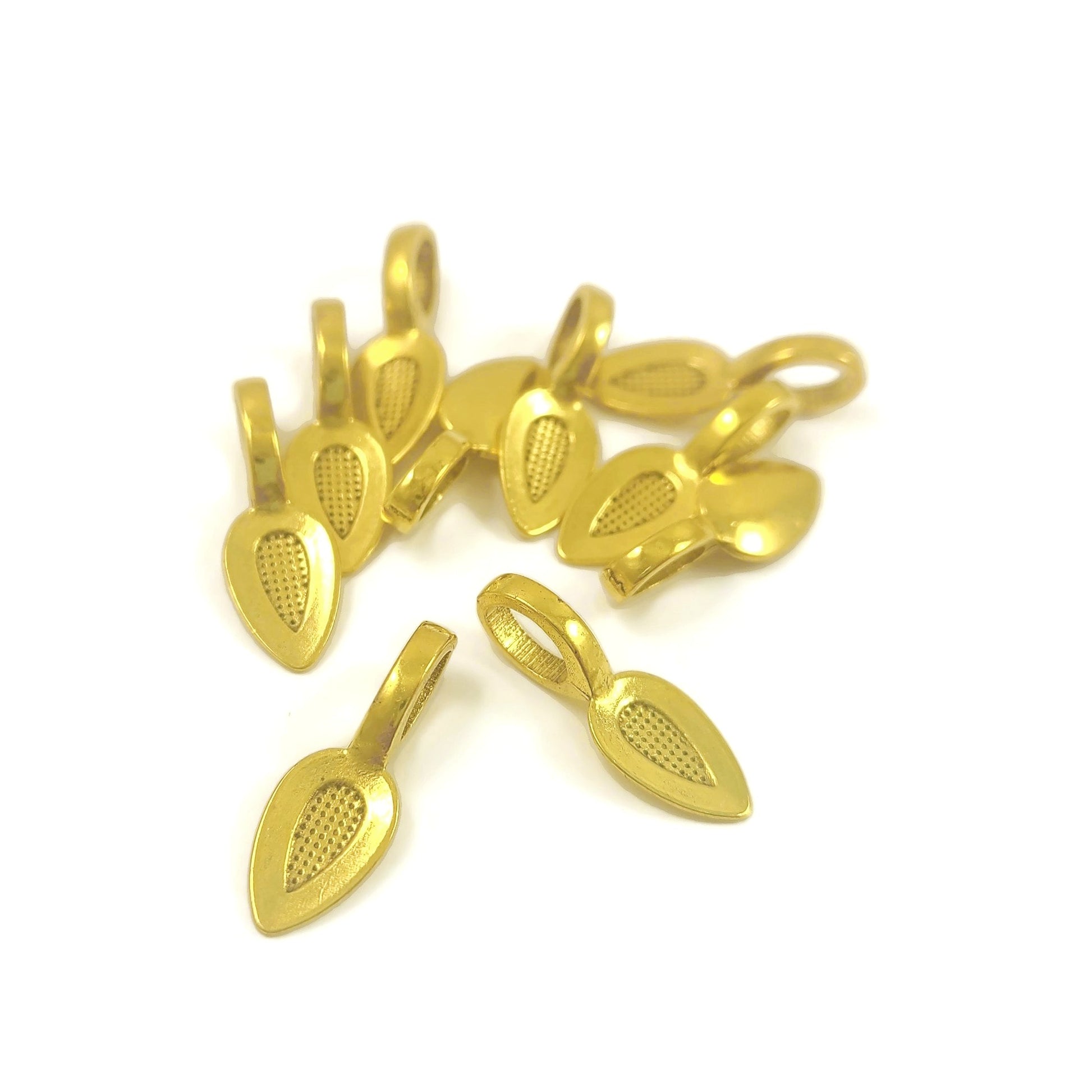 10 Glue on bails, Gold, Silver, Leaf oval pad, Nickel free
