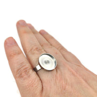 Stainless steel adjustable ring, 15mm round cabochon settings, Hypoallergenic jewelry making findings