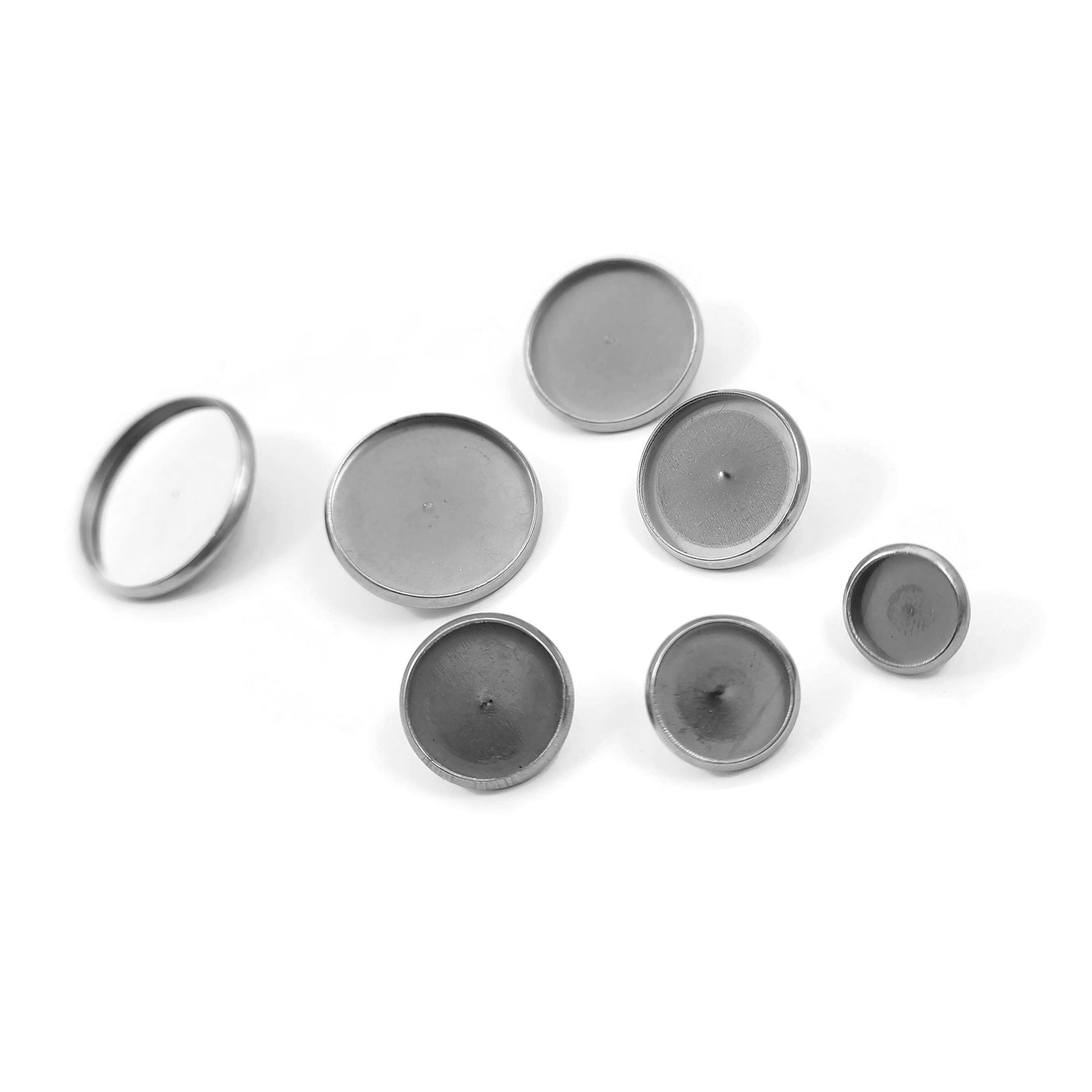 Stainless steel shank button bezel - Make you own buttons - Cabochon settings - 4pcs