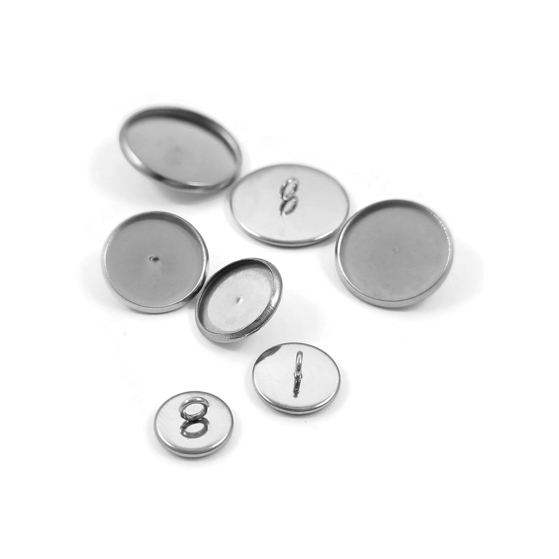 Stainless steel shank button bezel - Make you own buttons - Cabochon settings - 4pcs