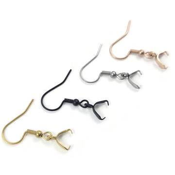 10pcs stainless steel earring hooks with pinch bails - Rose gold, gold, silver, black - Jewelry making findings