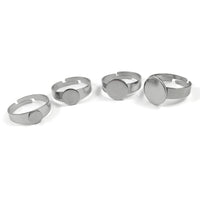 Stainless steel adjustable open glue-on rings round 6mm 8mm 10mm 12mm pad settings - Hypoallergenic jewelry findings