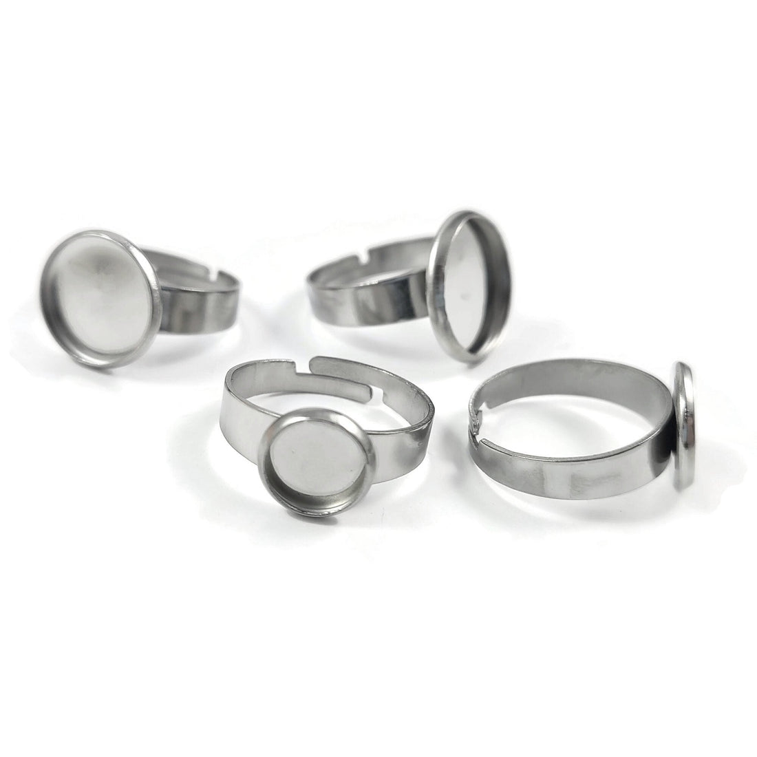 Stainless steel adjustable rings round cabochon settings (fits 8mm, 10mm, 12mm, 14mm) Hypoallergenic jewelry findings