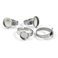 Stainless steel adjustable rings round cabochon settings (fits 8mm, 10mm, 12mm, 14mm) Hypoallergenic jewelry findings
