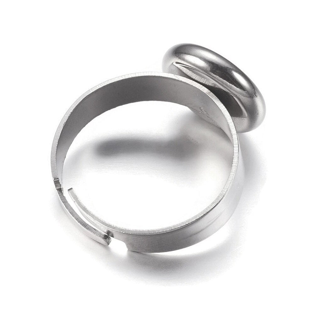 Stainless steel adjustable rings round cabochon settings (fits 8mm, 10mm, 12mm, 14mm) Hypoallergenic jewelry findings