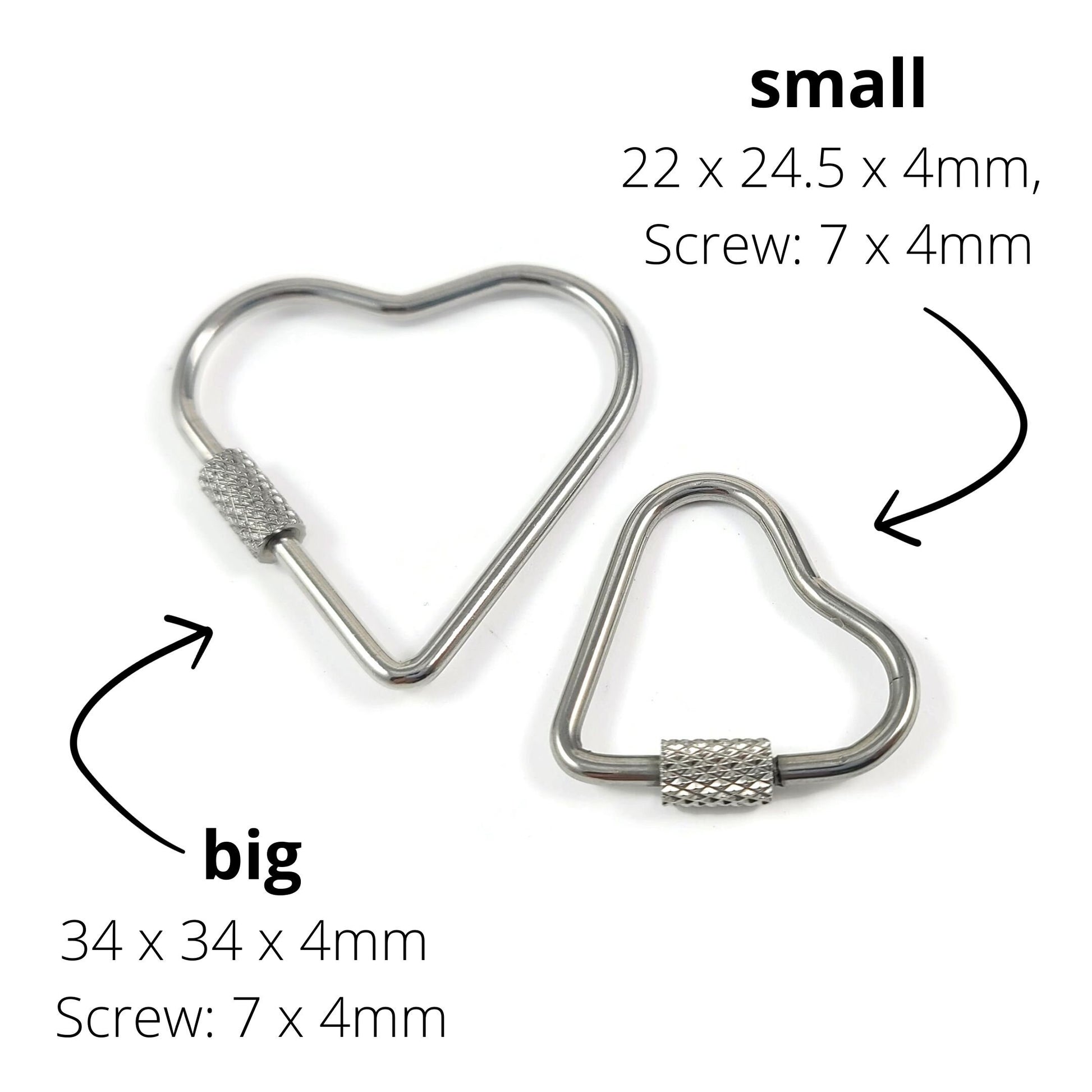 Heart carabiner, Stainless steel clasp, Charm or connector necklace making, Bottle clip & key fob findings