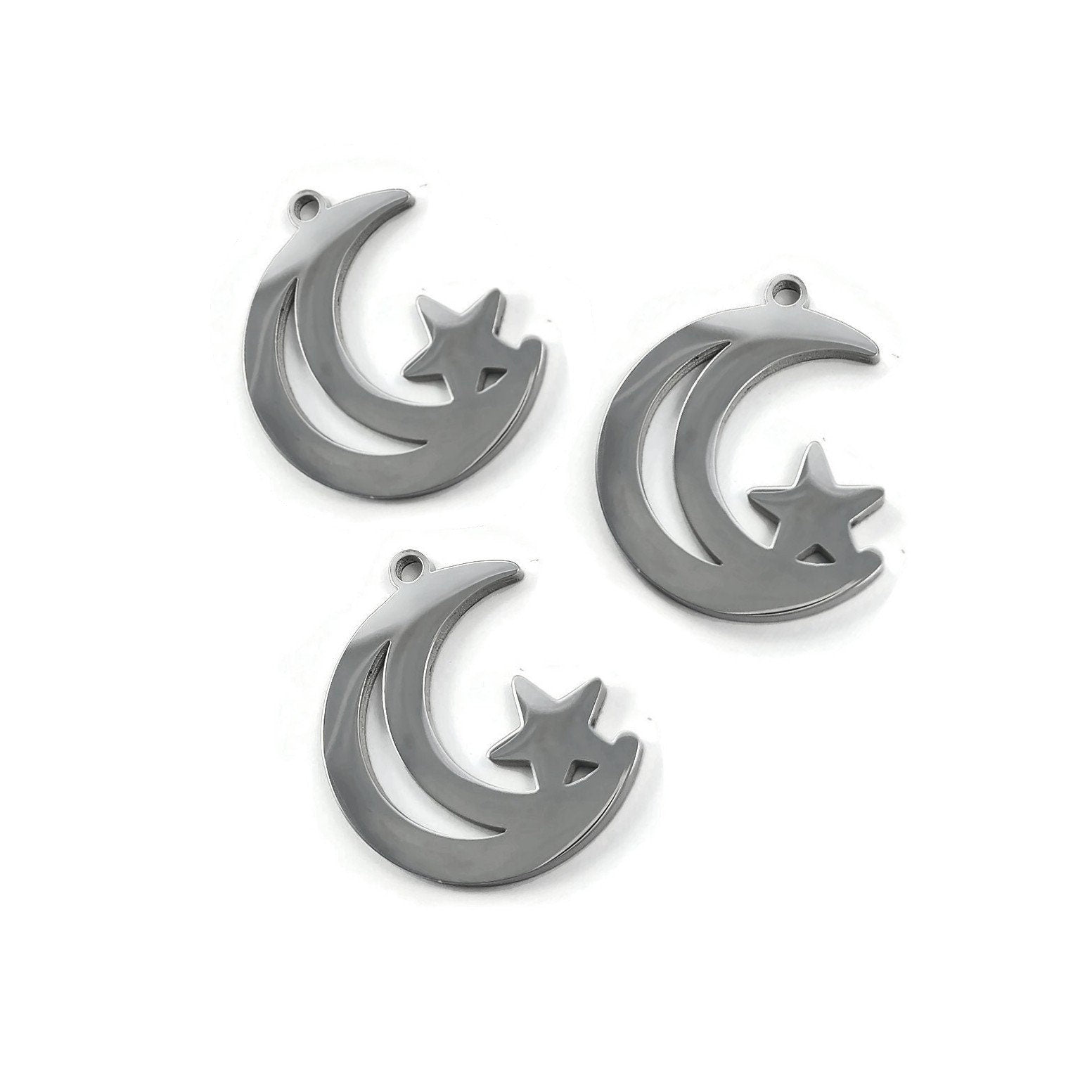 1 Moon and star pendant, Stainless steel hypoallergenic, DIY celestial necklace pendant
