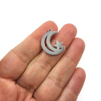 1 Moon and star pendant, Stainless steel hypoallergenic, DIY celestial necklace pendant