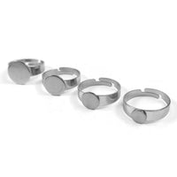 Stainless steel adjustable open glue-on rings round 6mm 8mm 10mm 12mm pad settings - Hypoallergenic jewelry findings