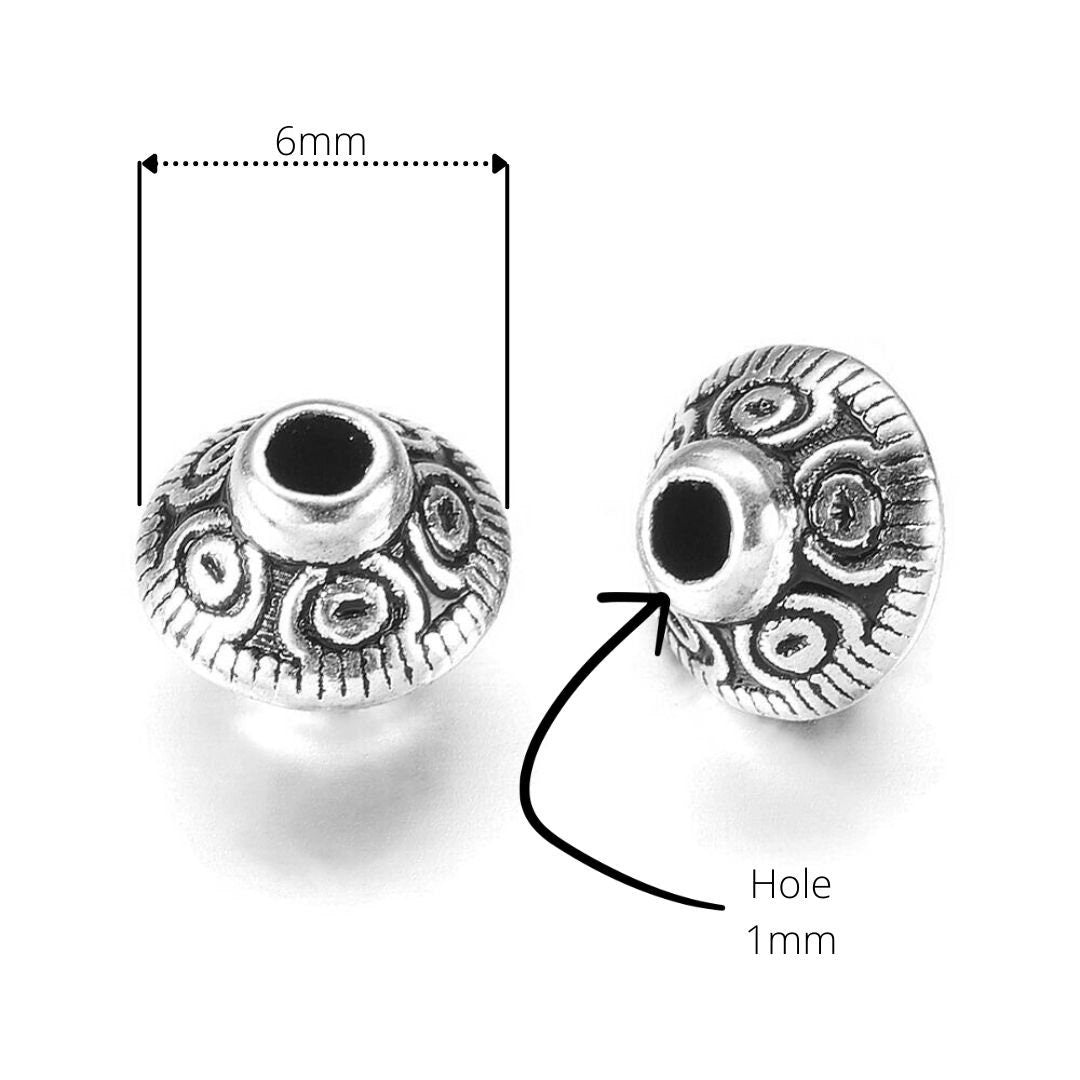10 Tibetan bicone spacer beads 6mm - Nickel, lead, and cadmium free - Gold, Silver, Bronze