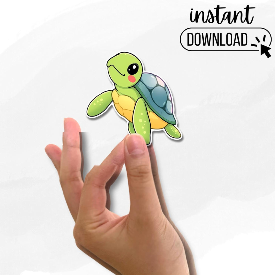 Kawaii Turtle Sticker Bundle, 12 Adorable Printable PNG Sea Animal Stickers, Digital Download, Print and Cut Cricut, Scrapbooking & Planners