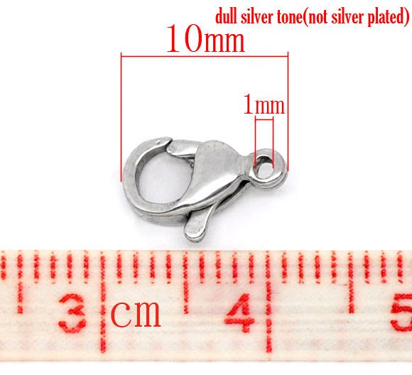 10 fermoirs mousquetons argent en acier inoxydable hypoallergénique
