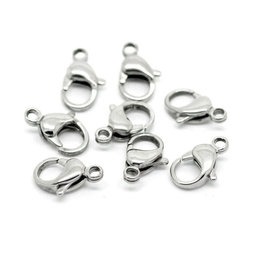 10 fermoirs mousquetons argent en acier inoxydable hypoallergénique
