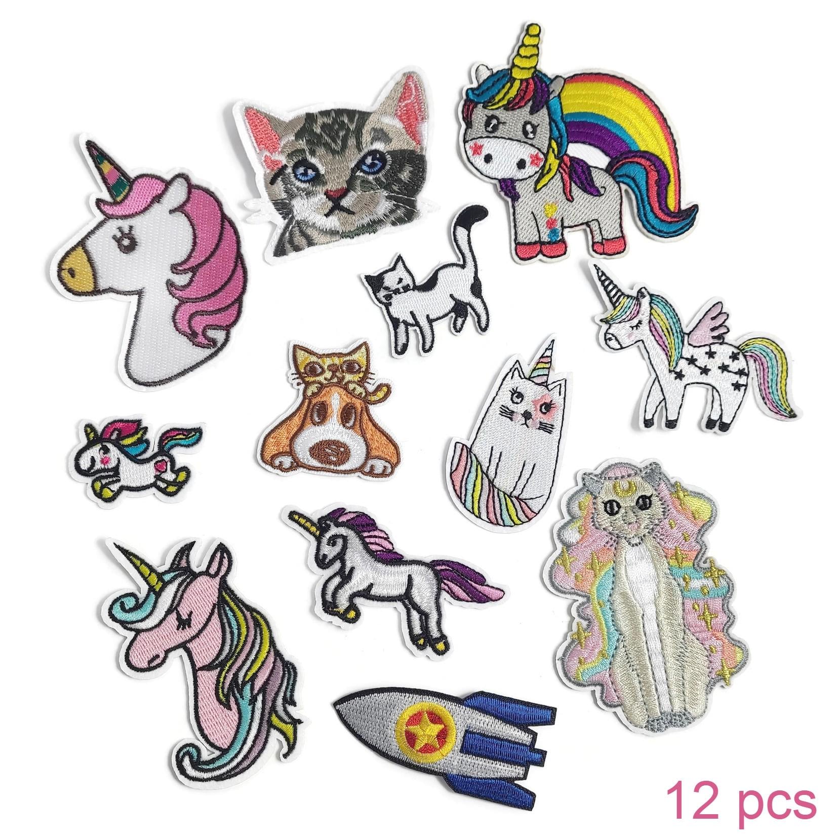 12pcs Cute assorted patch bundle, Cat lover iron on patch, Unicorn embroidered sew on patches