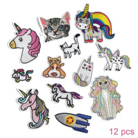 12pcs Cute assorted patch bundle, Cat lover iron on patch, Unicorn embroidered sew on patches