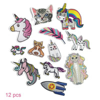 12pcs Aesthetic assorted patch bundle, Cat lover iron on patch, Unicorn embroidered sew on patches, Cactus appliques