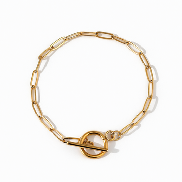 1 Stainless steel gold paperclip chain bracelet, Toggle clasp
