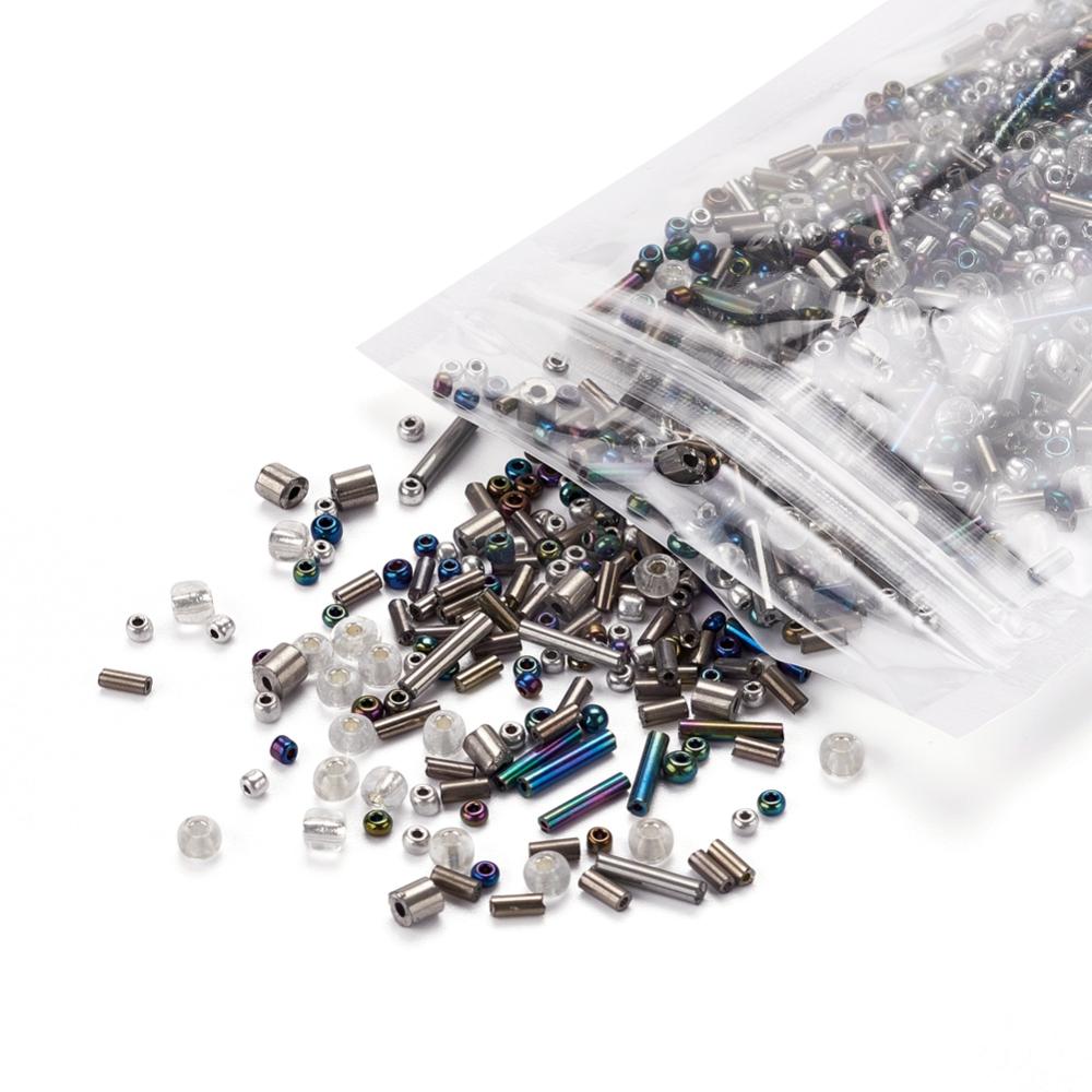 Perles de rocaille en verre - GRIS - Assortiment de formes et grandeurs