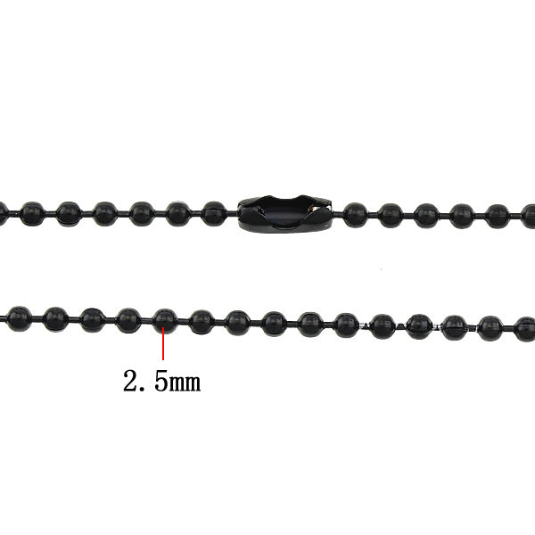 1 Black Stainless Steel Ball Chain 2.5mm - 23.5 inch