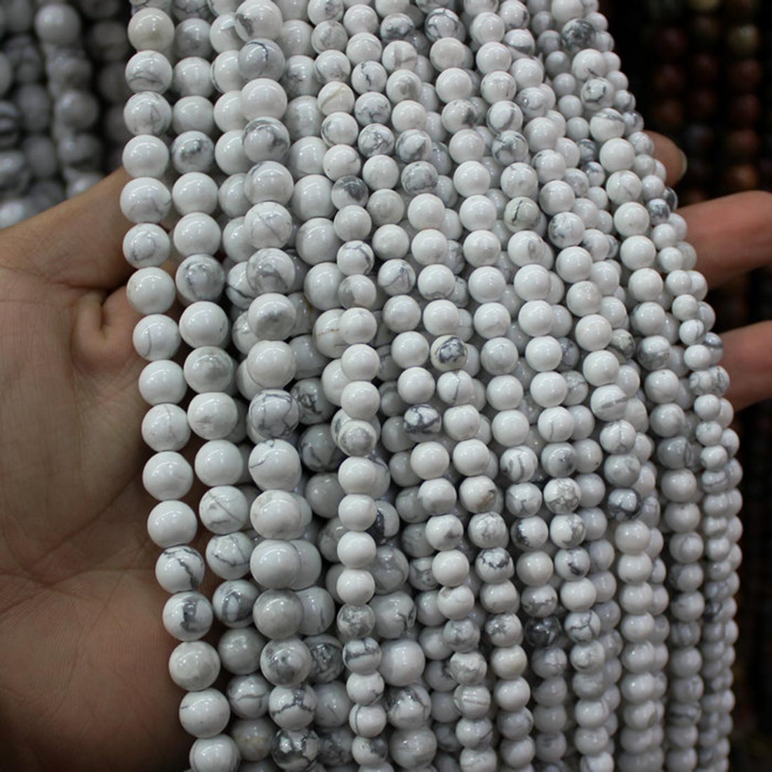 Pierres Naturelles Turquoise blanches marbrées rondes 4, 6 ou 8mm