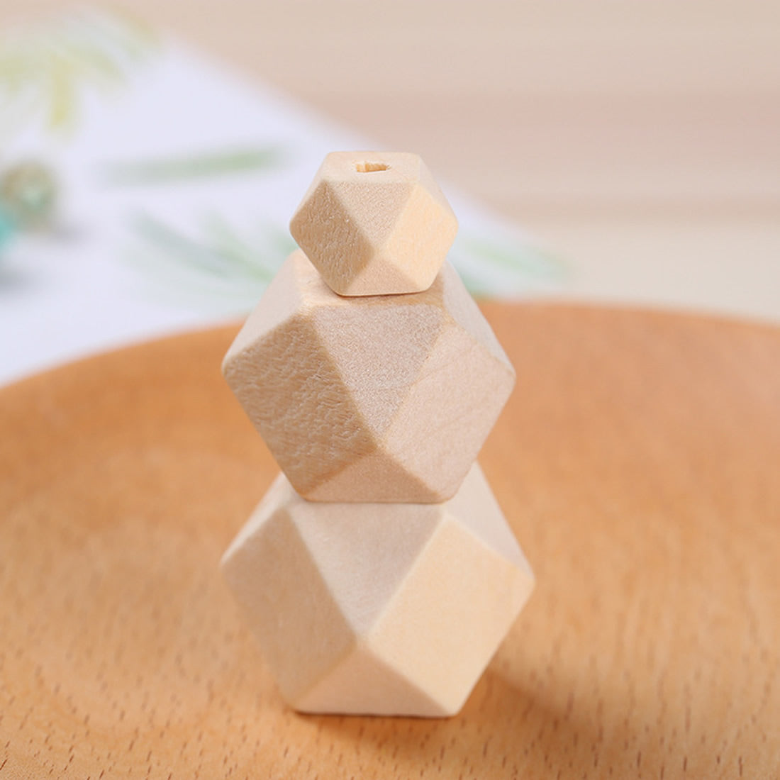 10 Hexagon unfinished wood beads
